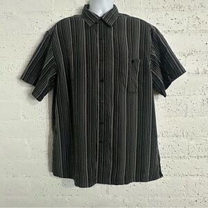 Haggar Mens Casual Button Down Shirt XL Black Stripe Luxury Microfiber S/S FLAW